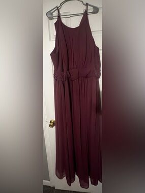 David's Bridal Sleeveless Plum Maxi Dress with Ruched Waist